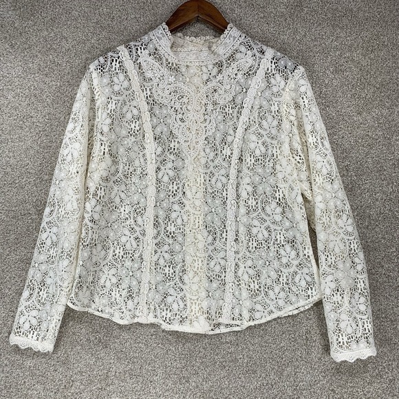 Tops - Edwardian Style Lace Top M? Coquette Whimsigoth Sheer Button Up Victorian